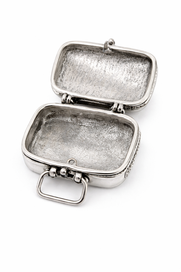 Sterling Silver Suitcase Trinket Box – 1.2” Wide Mini Jewelry Box with Handle