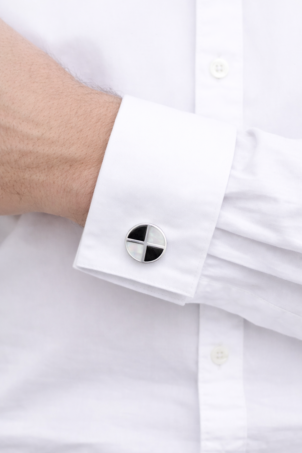 Black Onyx & Pearl Cufflinks – Classic Sterling Silver Men's Cufflinks (1/2 Inch Diameter)
