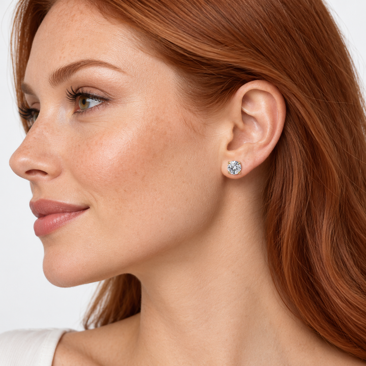 6 mm Round Cubic Zirconia Stud Earrings in Solid 14K Yellow Gold – Four-Prong Push-Back Earrings