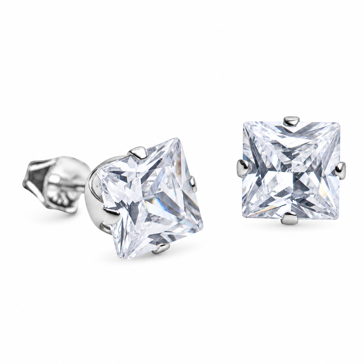 6 mm Princess-Cut Cubic Zirconia Stud Earrings in Rhodium-Plated Sterling Silver