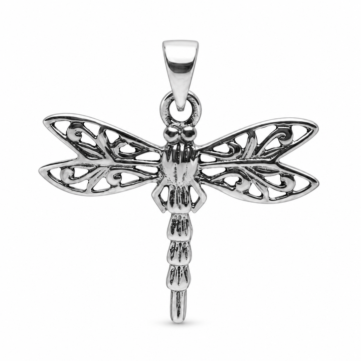 Sterling Silver Dragonfly Pendant – 1.1-Inch Detailed Symbolic Dragonfly Jewelry Pendant