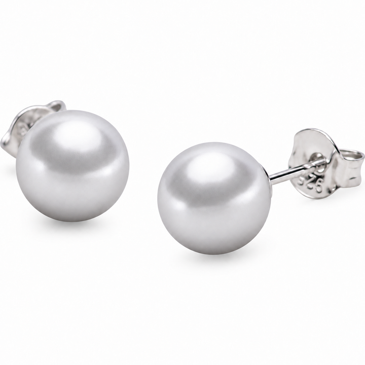 6 mm Created Pearl Stud Earrings with Sterling Silver Posts and Push Backs – Classic Light Grey Pearl Earrings (Copy)