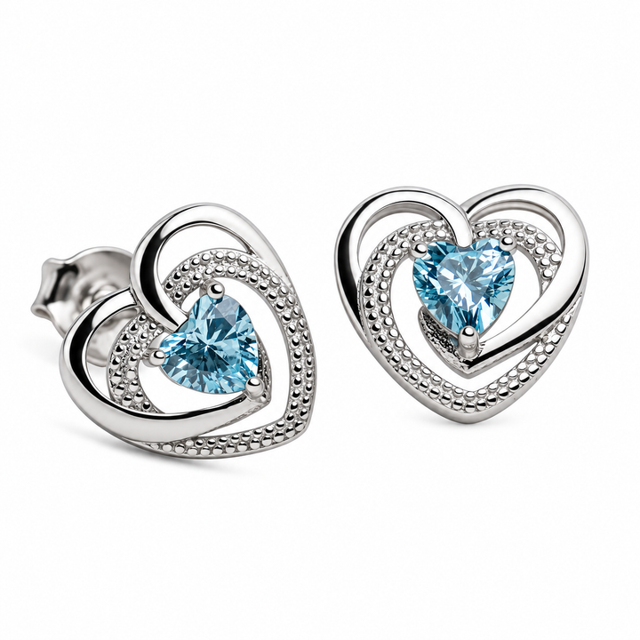 Heart-Shaped Synthetic Blue Topaz Stud Earrings in Rhodium-Plated 925 Sterling Silver – 9.8 mm