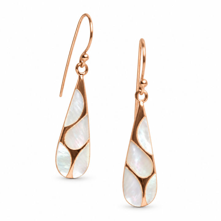 White Mother of Pearl Teardrop Earrings in 18K Rose Gold Over Sterling Silver