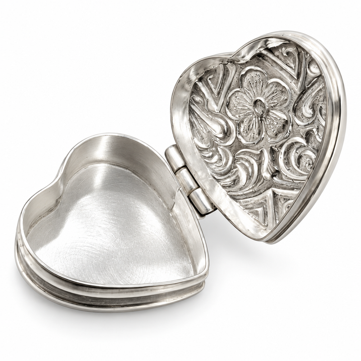 925 Sterling Silver Heart-Shaped Ring Proposal Box with Hinged Floral Lid – Earring and Keepsake Box – 1 Inch