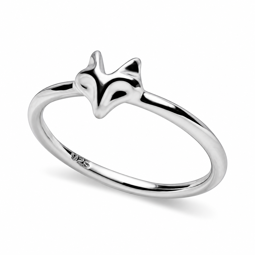Sterling Silver Forest Fox Ring with Rhodium-Plated Finish
