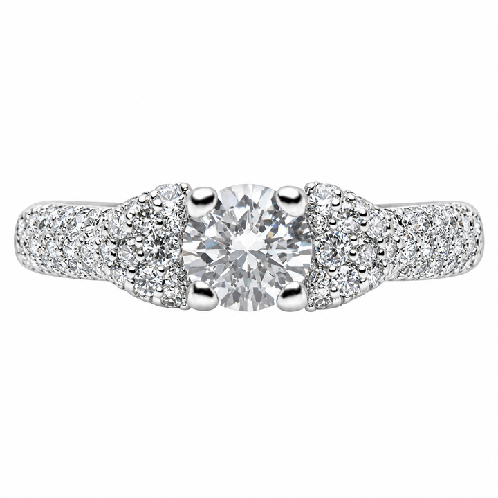 0.84 Carat Round Cubic Zirconia Ring in Rhodium-Plated Sterling Silver – 153-Stone Cluster Design