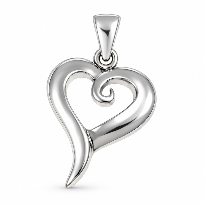 Sterling Silver Abstract Open Heart Pendant – 1 Inch Including Bail