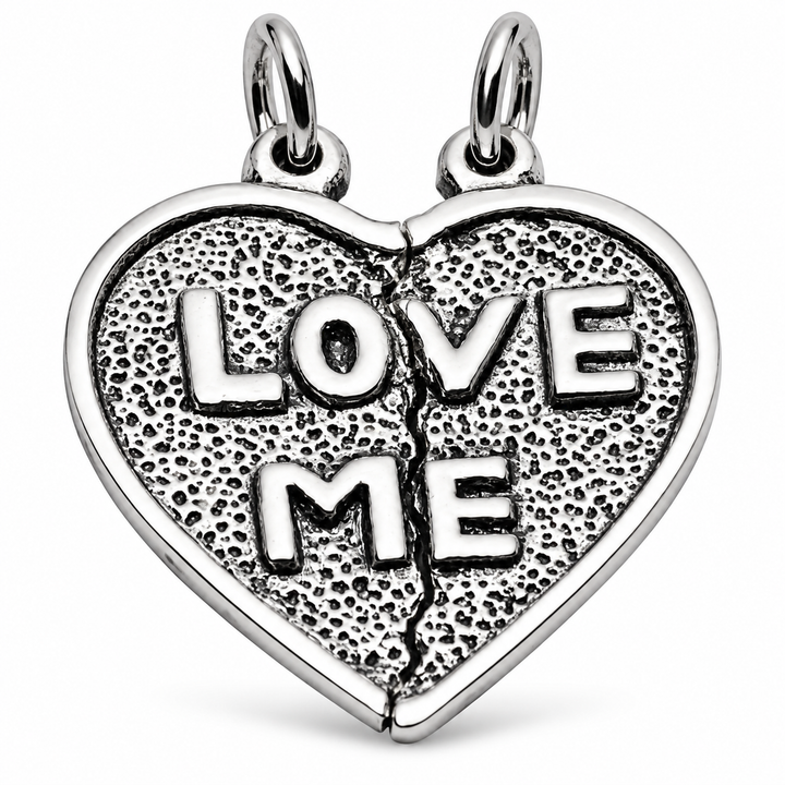 Sterling Silver “Love Me” Break-Apart Heart Pendant for Two – 1 Inch