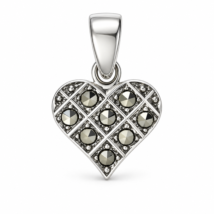 Sterling Silver Marcasite Heart Pendant, 925 Hallmarked – 3/4 Inch