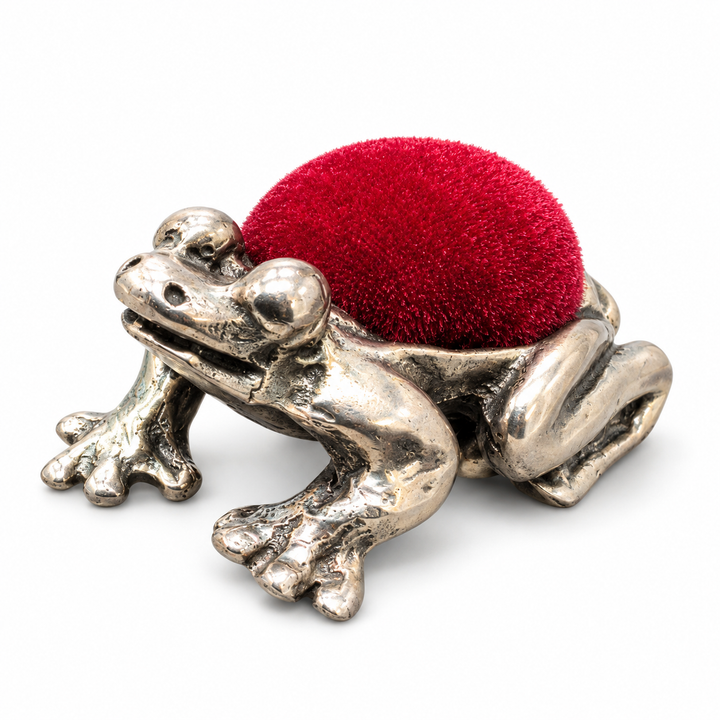 Miniature Frog Pincushion with Red Velvet Cushion – 0.85 Inch