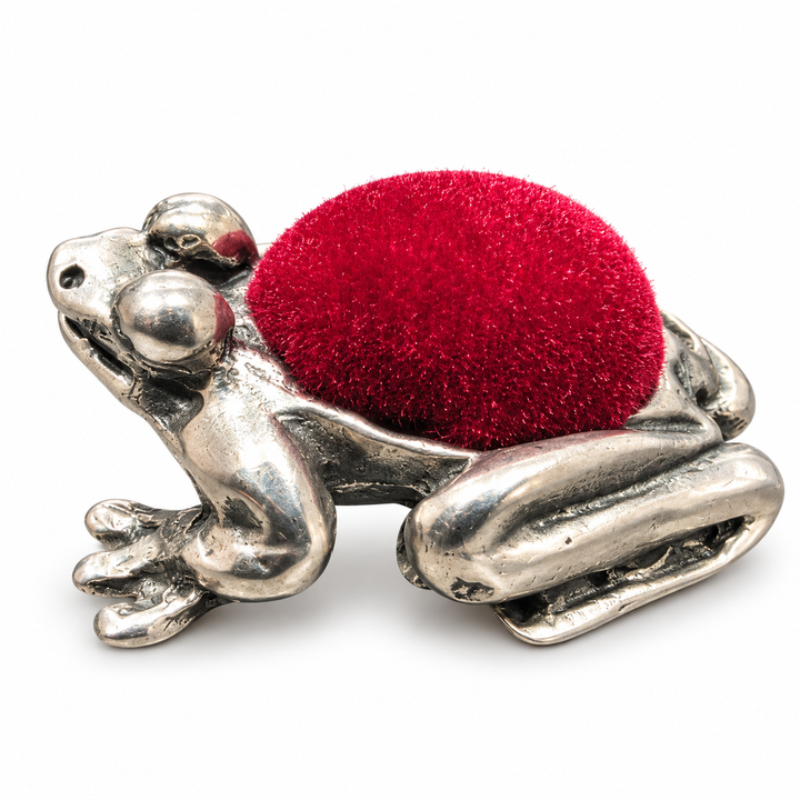 Miniature Frog Pincushion with Red Velvet Cushion – 0.85 Inch