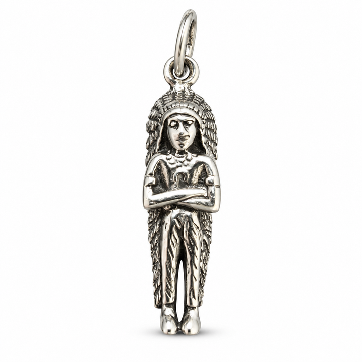 Sterling Silver Native American Woman Pendant with Feather Headdress – 1.3 Inch