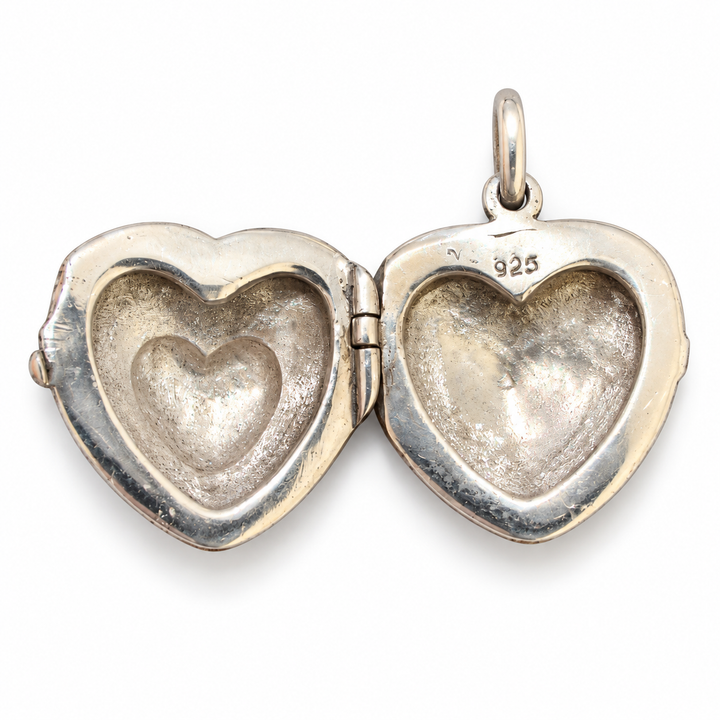 Sterling Silver Heart Locket Pendant with Marcasite Stones – 1 Inch