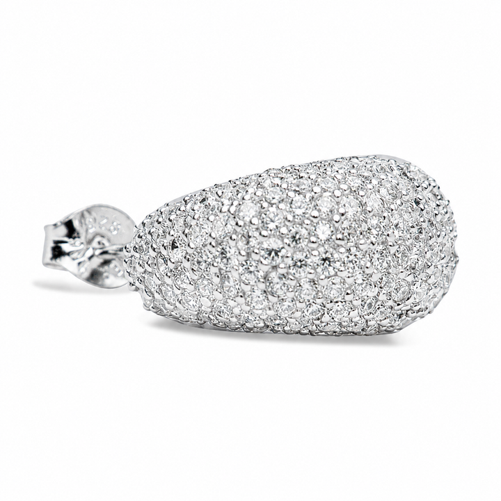1.75-Inch Pavé Diamond Simulant Crescent Earrings in Rhodium-Plated Sterling Silver – Sparkling Domed Statement Earrings