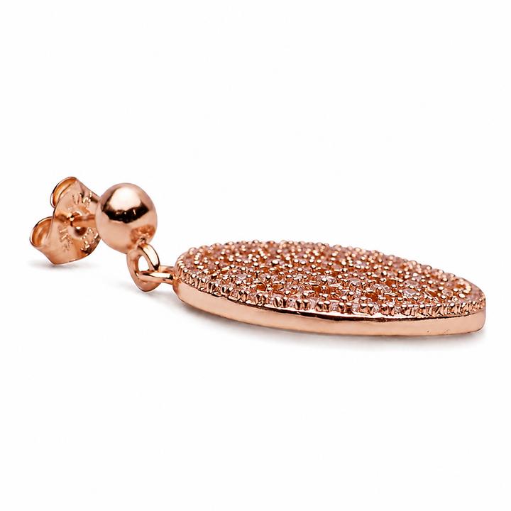 14K Rose Gold Over Sterling Silver Crisscross Circle Dangle Earrings with Clear Diamond Simulants – 1-Inch Round Drop Earrings