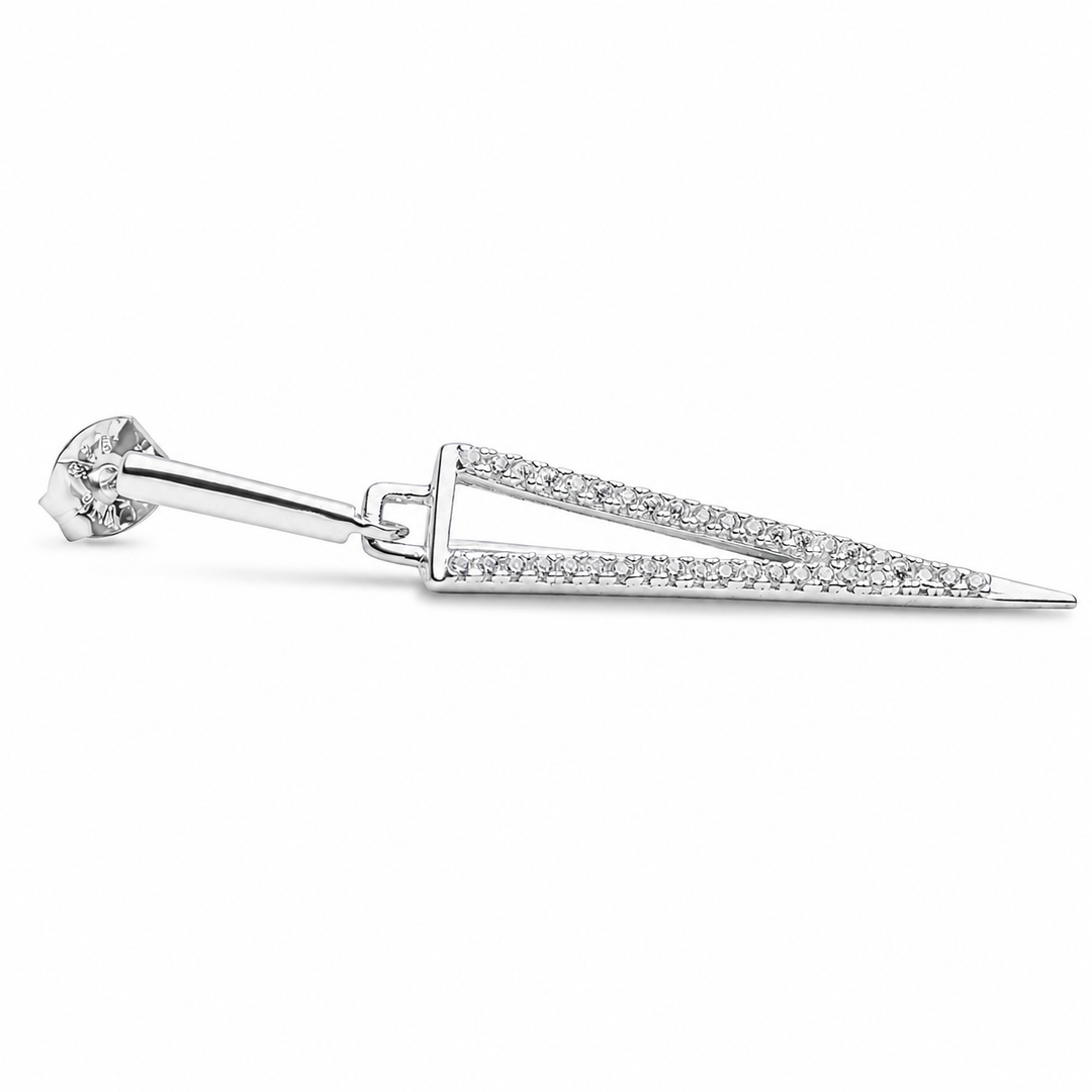 1.7 Inch Art Deco Pavé Diamond Simulant Linear Drop Earrings in Rhodium-Plated Sterling Silver