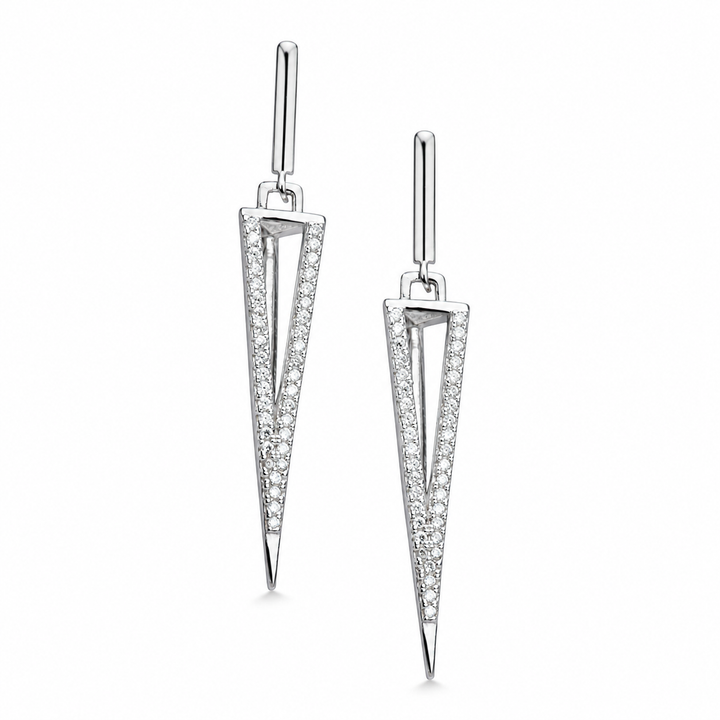 1.7 Inch Art Deco Pavé Diamond Simulant Linear Drop Earrings in Rhodium-Plated Sterling Silver