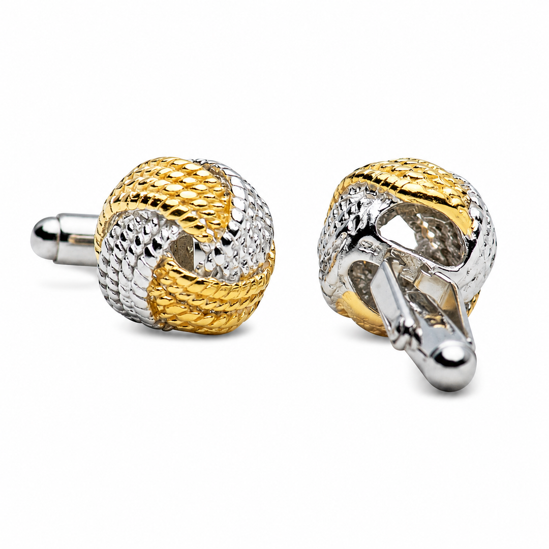 Two-Tone Love Knot Sterling Silver Cufflinks – 14K Gold & Rhodium Plated