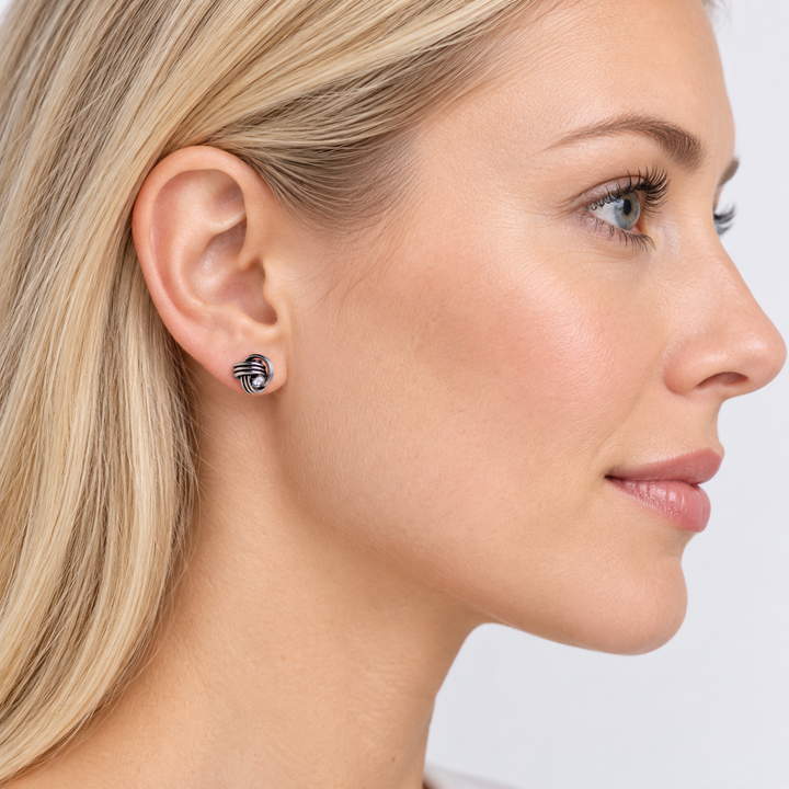 Sterling Silver Love Knot Stud Earrings with Diamond Simulants – 0.30 Inch