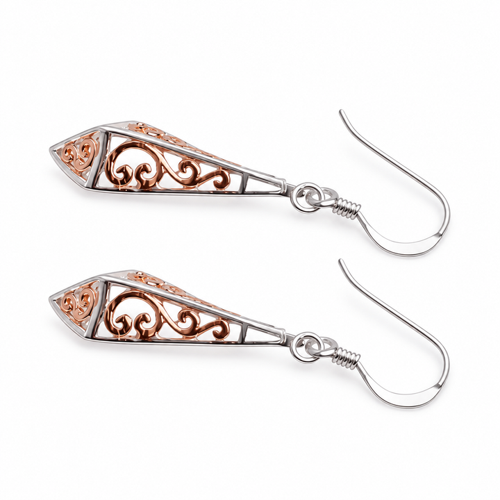 Two-Tone Sterling Silver and 14K Rose Gold Filigree Drop Earrings