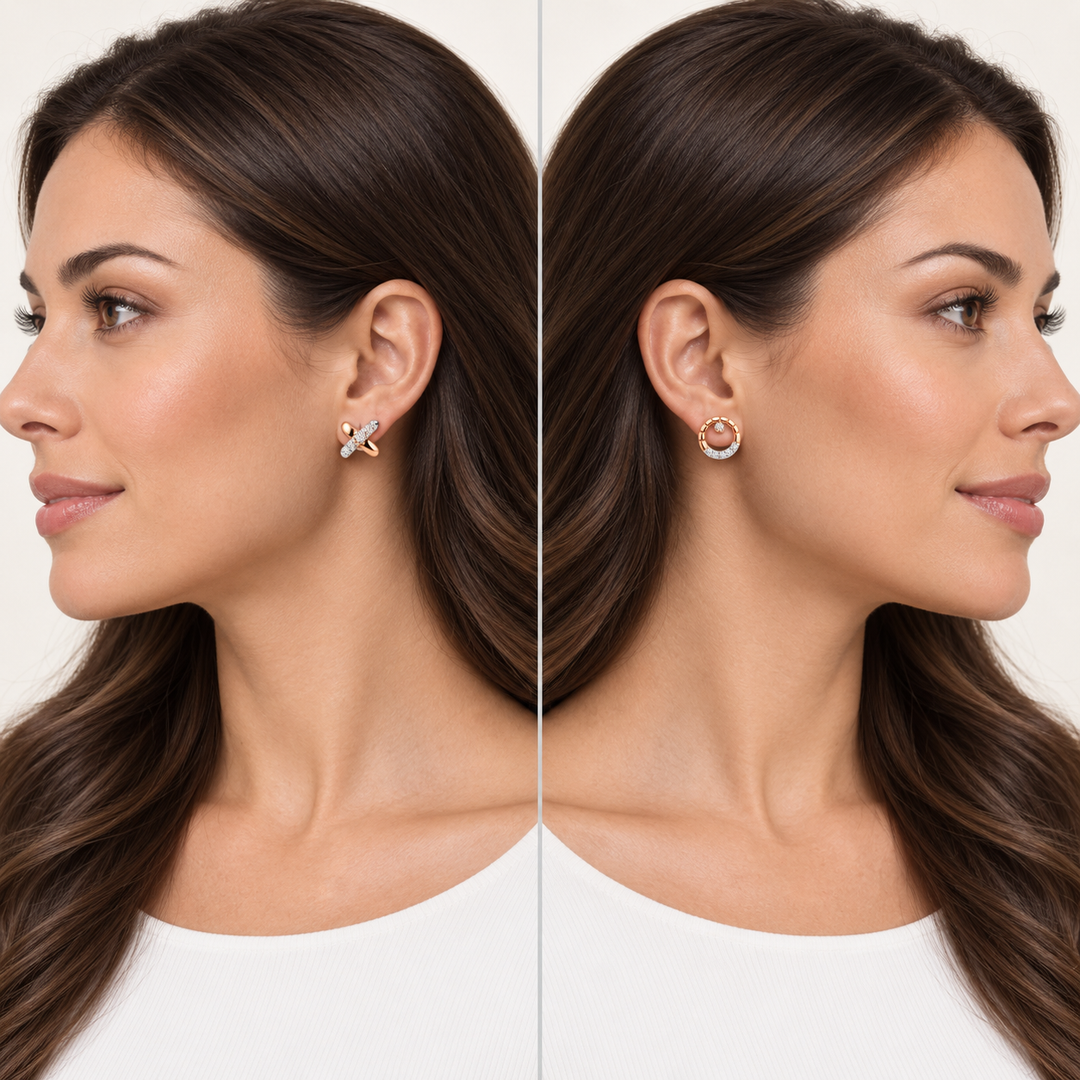 X and O Hugs and Kisses Stud Earrings in Sterling Silver and 14K Rose Gold