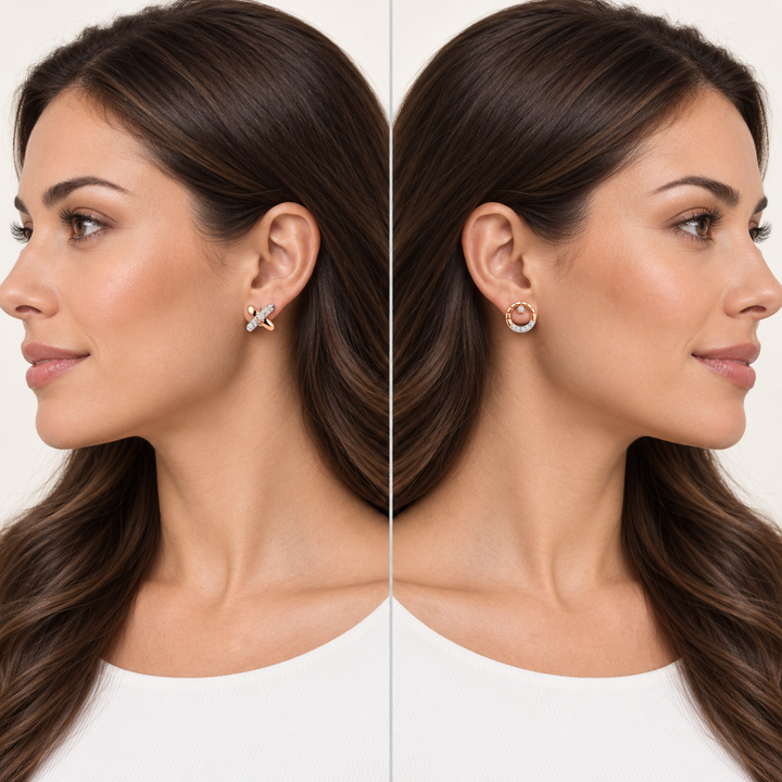 X and O Hugs and Kisses Stud Earrings in Sterling Silver and 14K Rose Gold