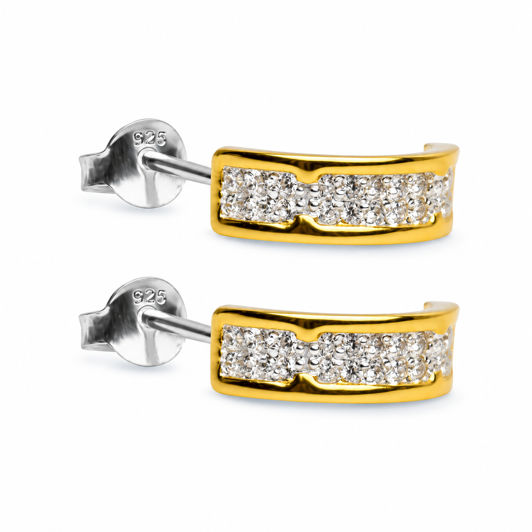 0.5 Inch Diamond Simulant Bar Earrings in 14K Yellow Gold Over Sterling Silver