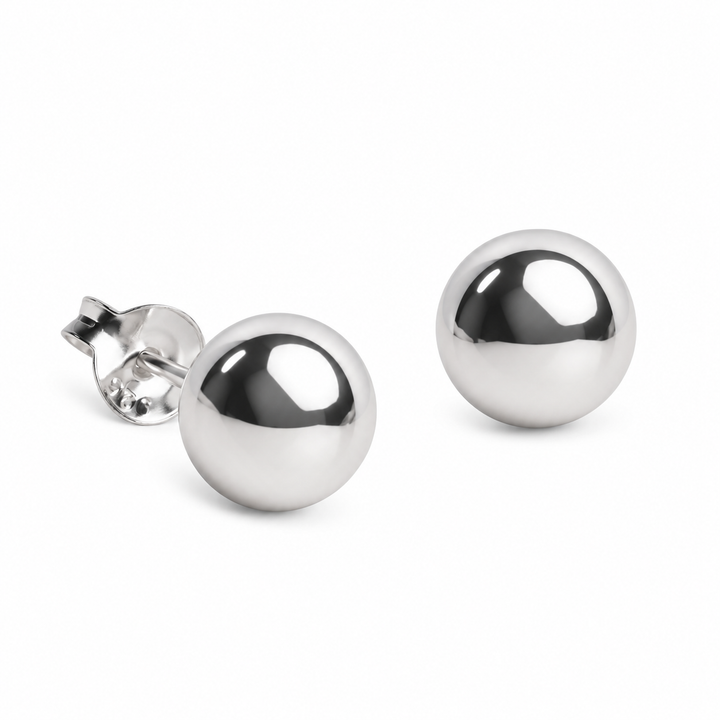 7mm Sterling Silver Ball Stud Earrings with Push-Back Closures