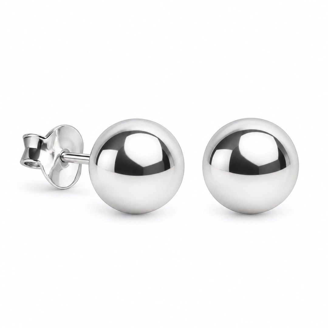 8mm Sterling Silver Ball Stud Earrings with Push-Back Closures