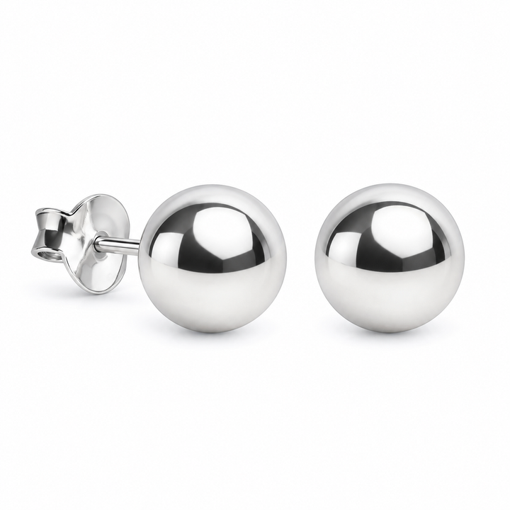 7mm Sterling Silver Ball Stud Earrings with Push-Back Closures