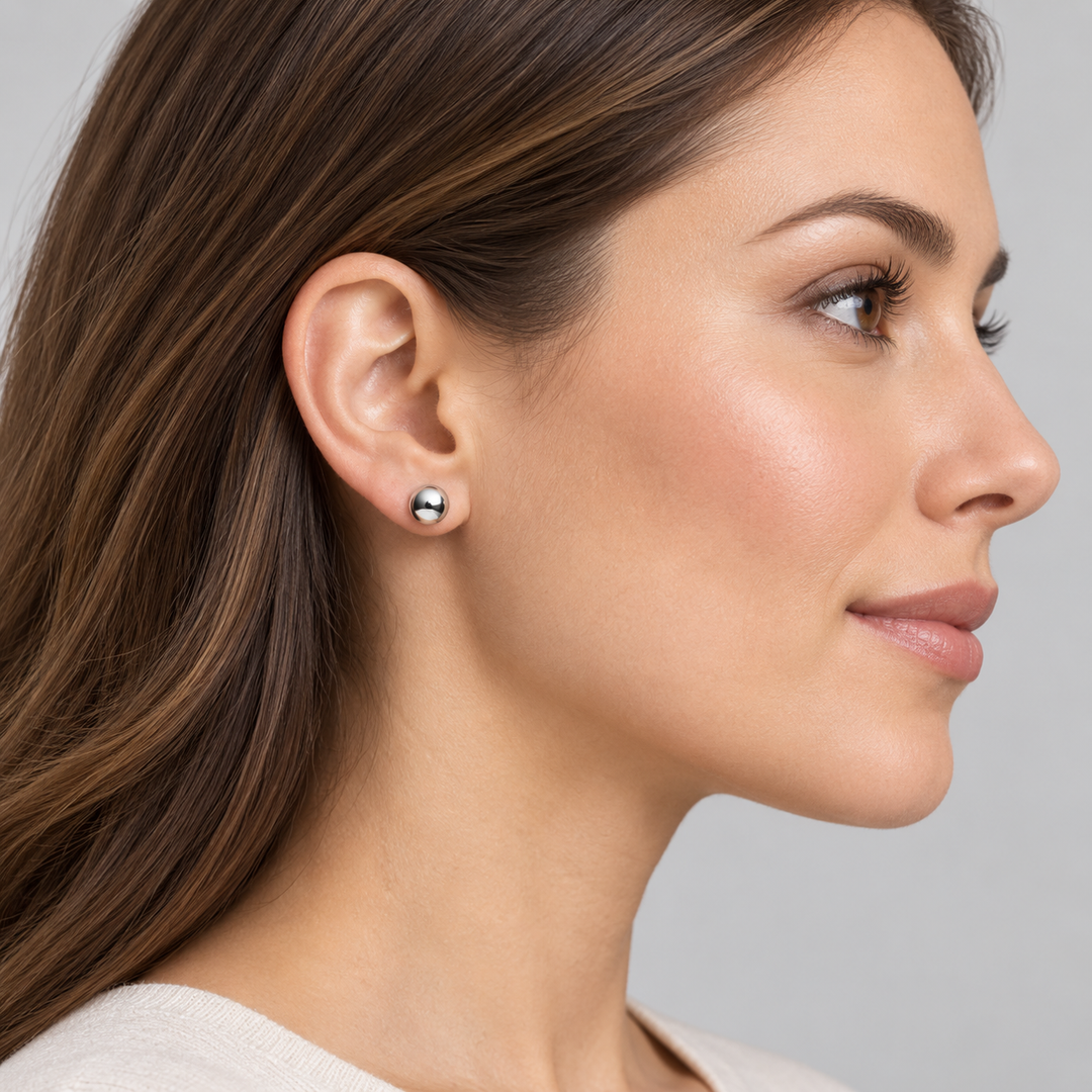 7mm Sterling Silver Ball Stud Earrings with Push-Back Closures