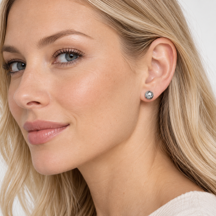 6mm Textured Sterling Silver Ball Stud Earrings with Push Backs