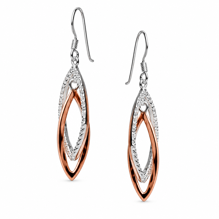 Two-Tone Marquise Cubic Zirconia Dangle Earrings in Sterling Silver and 14K Rose Gold