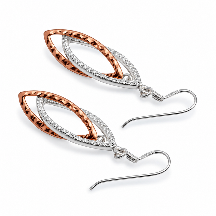 Two-Tone Marquise Cubic Zirconia Dangle Earrings in Sterling Silver and 14K Rose Gold