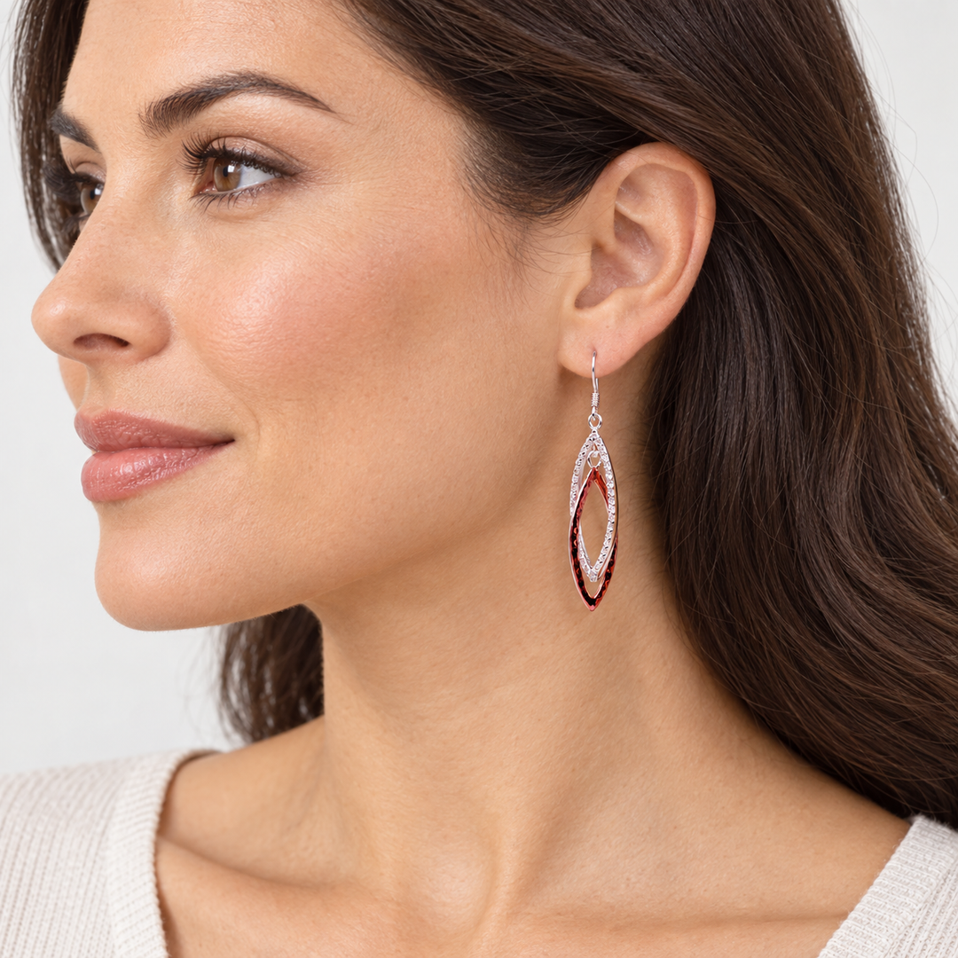 Two-Tone Marquise Cubic Zirconia Dangle Earrings in Sterling Silver and 14K Rose Gold