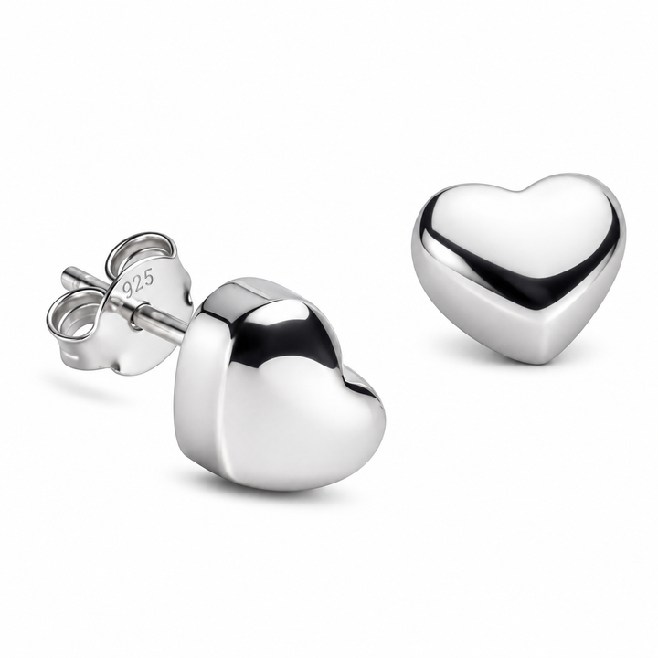 8 mm Rhodium Over Sterling Silver Heart Stud Earrings