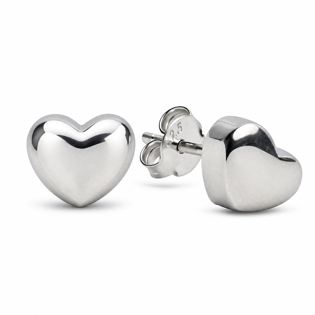 8 mm Rhodium Over Sterling Silver Heart Stud Earrings