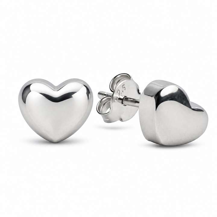 8 mm Rhodium Over Sterling Silver Heart Stud Earrings