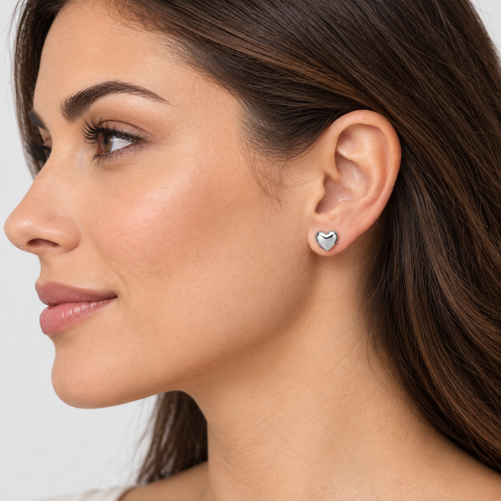 8 mm Rhodium Over Sterling Silver Heart Stud Earrings