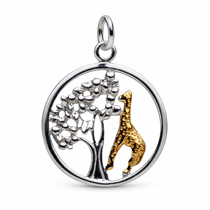 14K Yellow Gold Over Sterling Silver Giraffe and Tree of Life Pendant Necklace