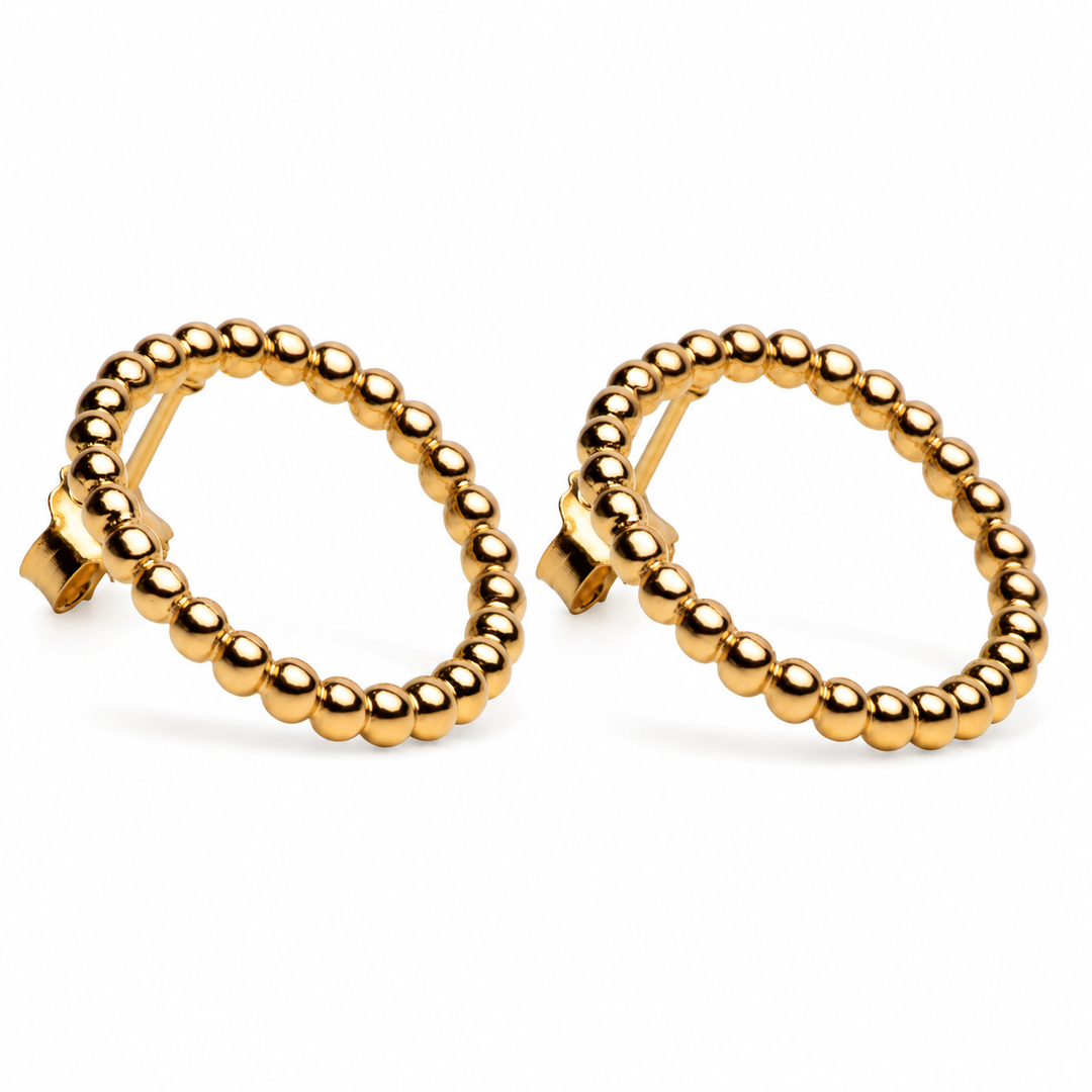 14K Yellow Gold Over Sterling Silver Beaded Circle Stud Earrings – 0.8 Inch