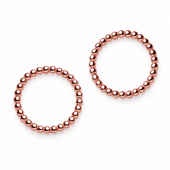 14K Rose Gold Over Sterling Silver Beaded Circle Stud Earrings – 0.8 Inch Geometric Ball Design with Push-Back Closures