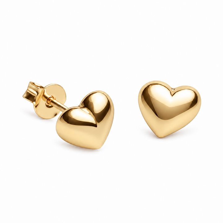 6 mm 14K Yellow Gold Over Sterling Silver Heart Stud Earrings – High-Polish Petite Hearts with Push-Back Closures