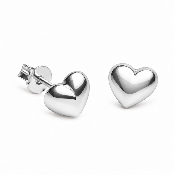 8 mm Sterling Silver Heart Stud Earrings – Petite High-Polish Classic Hearts with Push-Back Closures