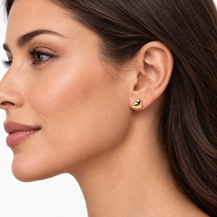 8 mm 14K Yellow Gold Over Sterling Silver Heart Stud Earrings – High-Polish Classic Hearts with Push-Back Closures