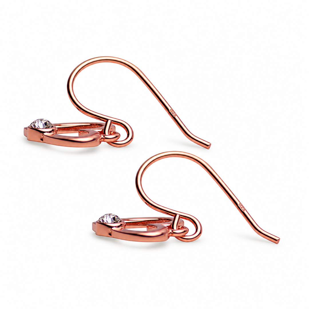 14K Rose Gold Over Sterling Silver Open Heart Dangle Earrings with Cubic Zirconia – High-Polish Fishhook Earrings, 0.77-Inch Drop