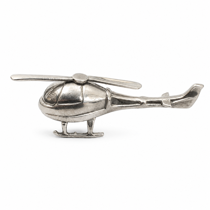 Sterling Silver Miniature Helicopter with Movable Rotor Blade – 1.75 Inch Collectible