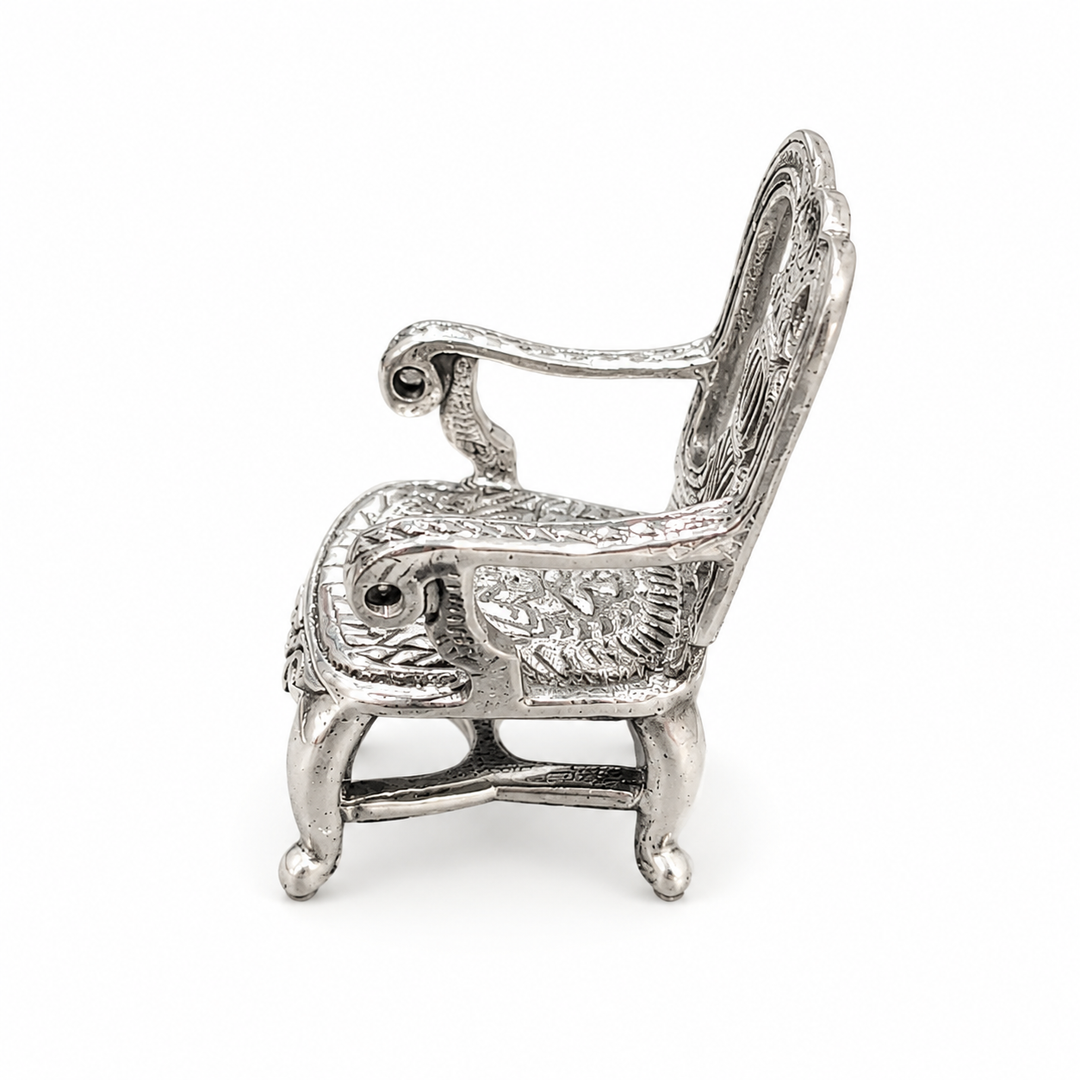Sterling Silver Miniature Victorian Armchair – Ornate 1.4 Inch Collectible Chair
