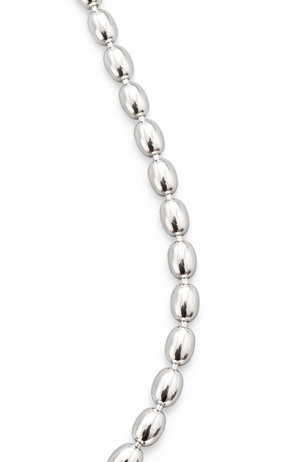 Sterling Silver Oval Bead Necklace – 925 Silver Polished Beaded Chain Necklace 16.5” Vintage Style